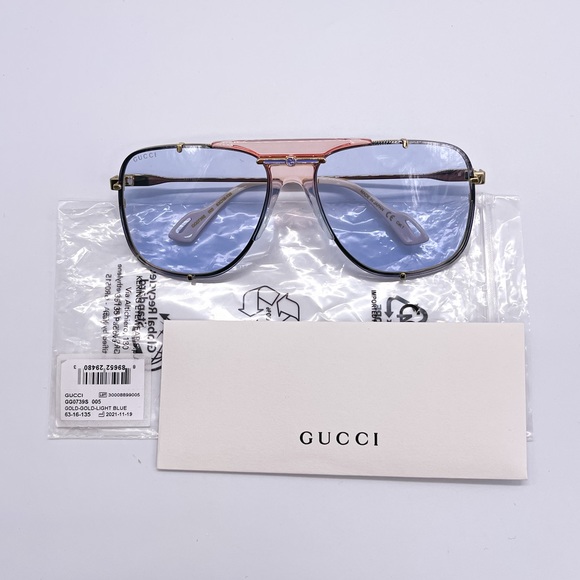 NEW GUCCI GG0739S 005 UNISEX PILOT FRAME SUNGLASSES GUCCI GG0739S BLUE - Picture 9 of 12